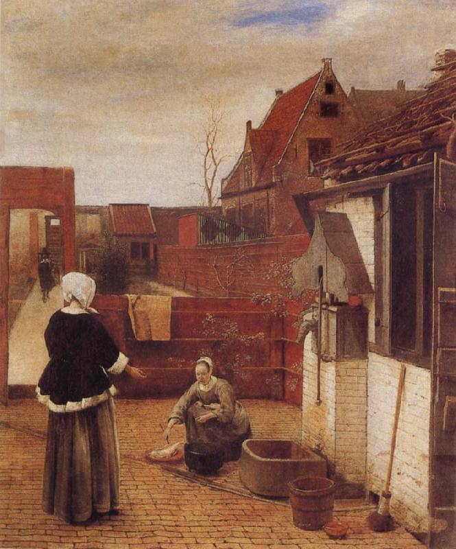 Pieter de Hooch A Woman and her Maid in  Courtyard France oil painting art